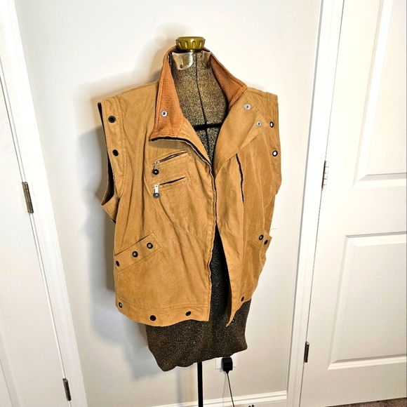 Vintage Jamie Sadock Womens Faux Suede Brown Vest Zip Pockets Lined Size Large - Picture 7 of 11